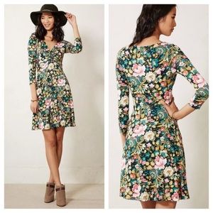Anthropologie Green Floral Dress